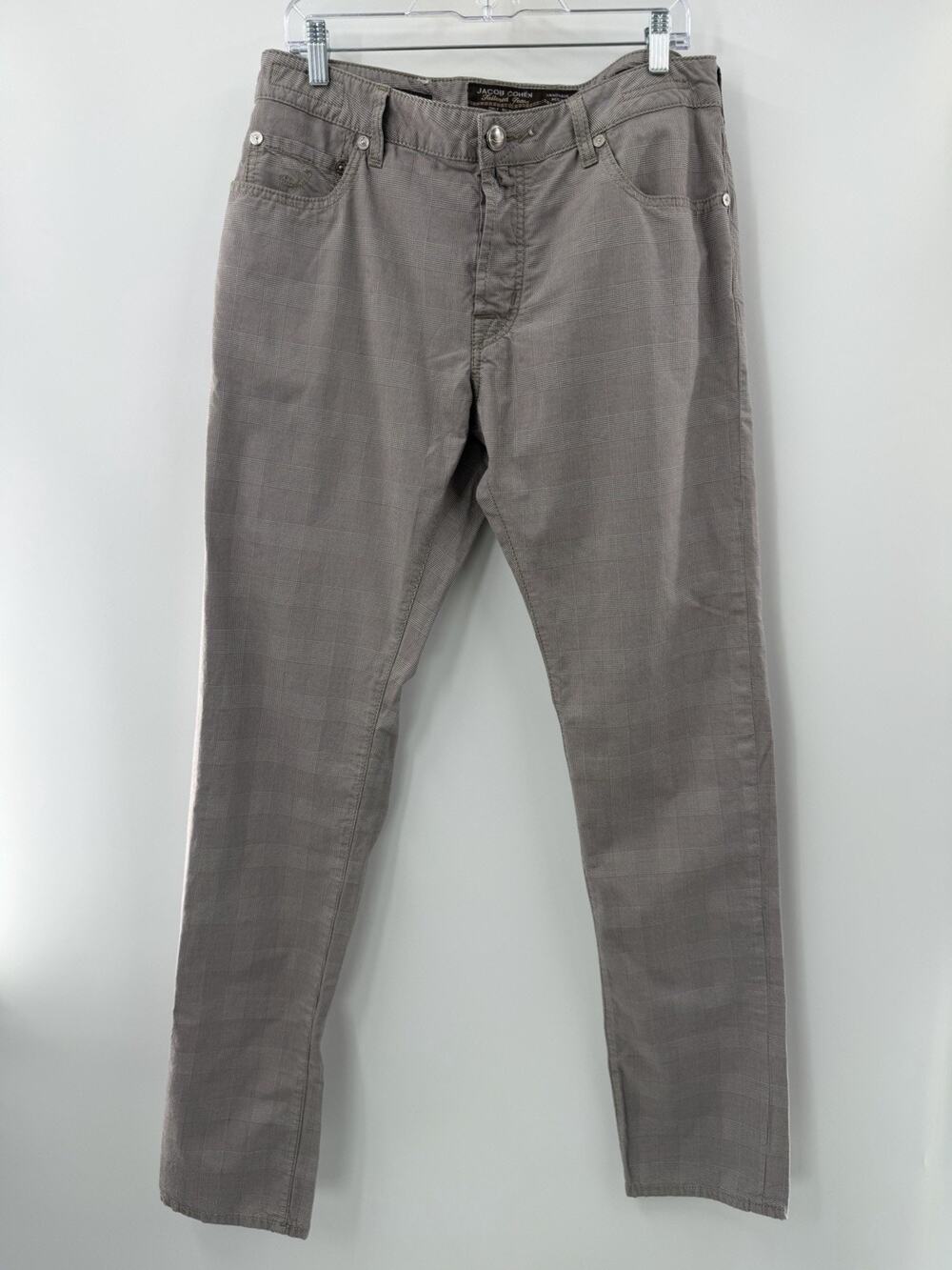 Jacob Cohen Men’s Hand Tailored Jeans Brown Check Button Fly Size 36 X 35 EUC